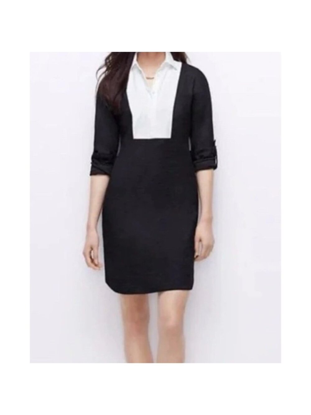 Ann Taylor Tuxedo Shirt Dress Black Mini 2P NWT